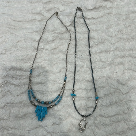 Vintage bundle 2 Blue Beaded faux turquoise silver Necklace Set Native American - Picture 5 of 5